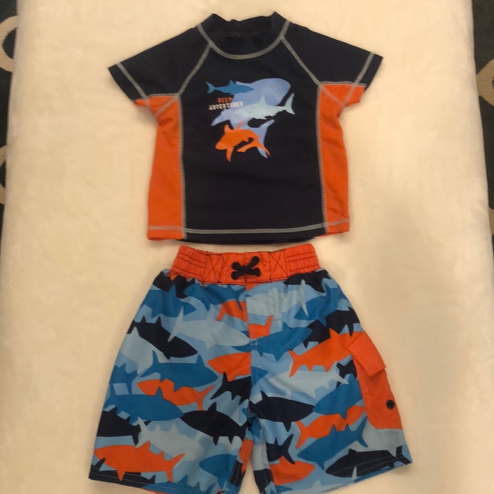 Toddler Boy Swimming Trunks & Rashguard Shirt